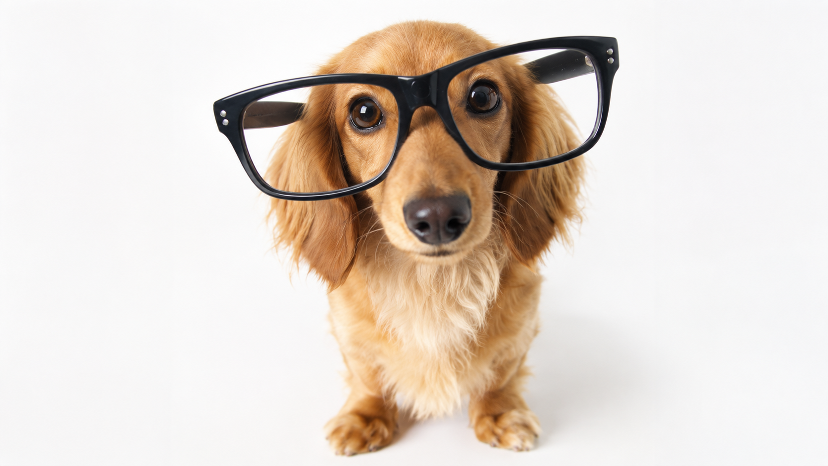 Smart-looking dog wearing glasses